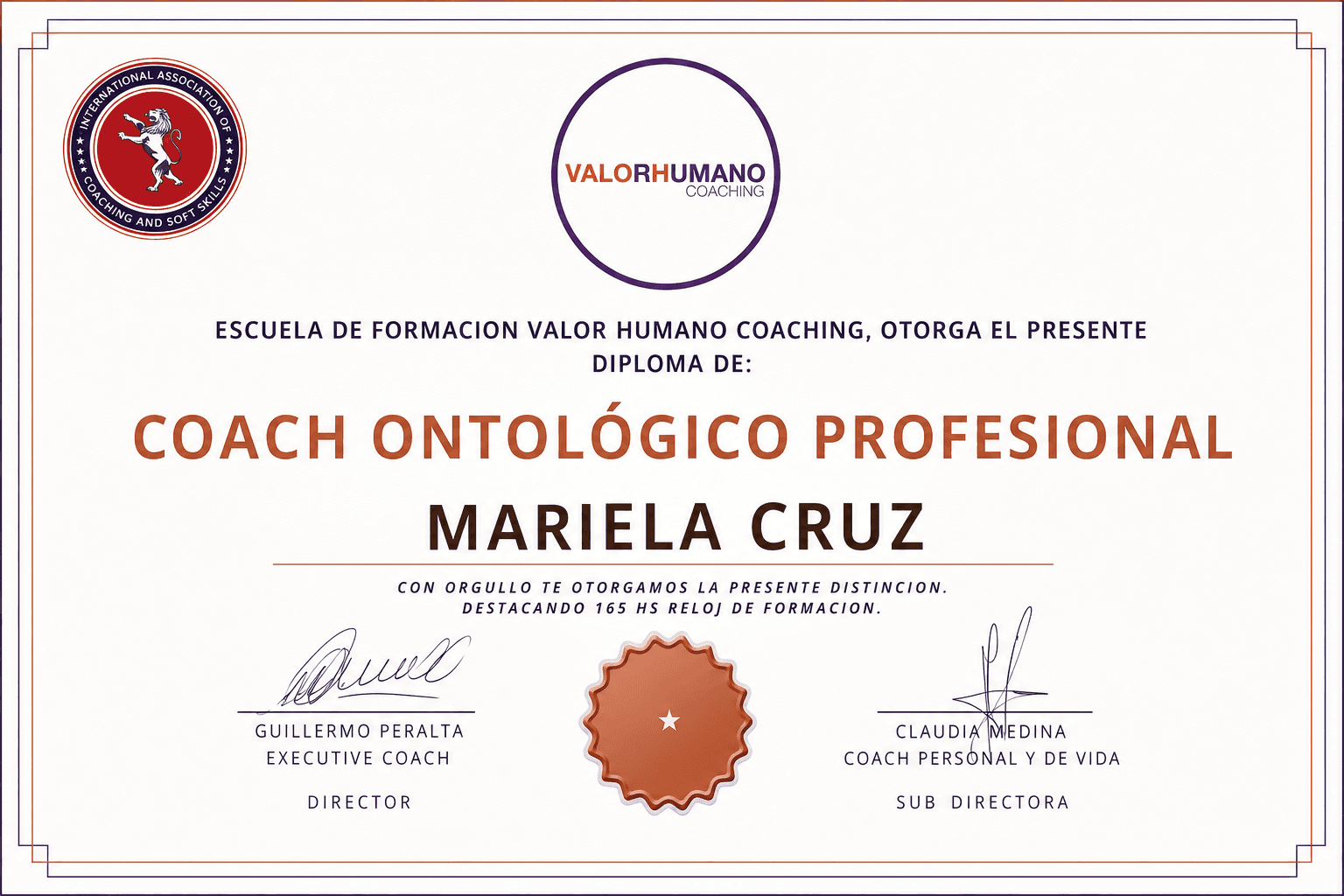 Ejemplo de certificación de Formación Completa en Coaching Ontológico Profesional