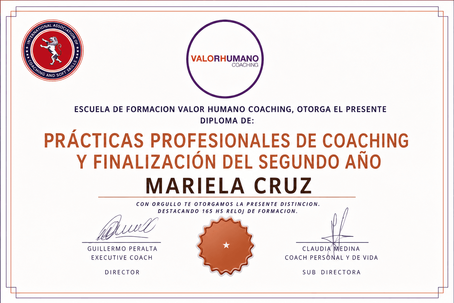 Ejemplo de certificación de Formación en Coaching Ontológico Profesional - Segundo Año